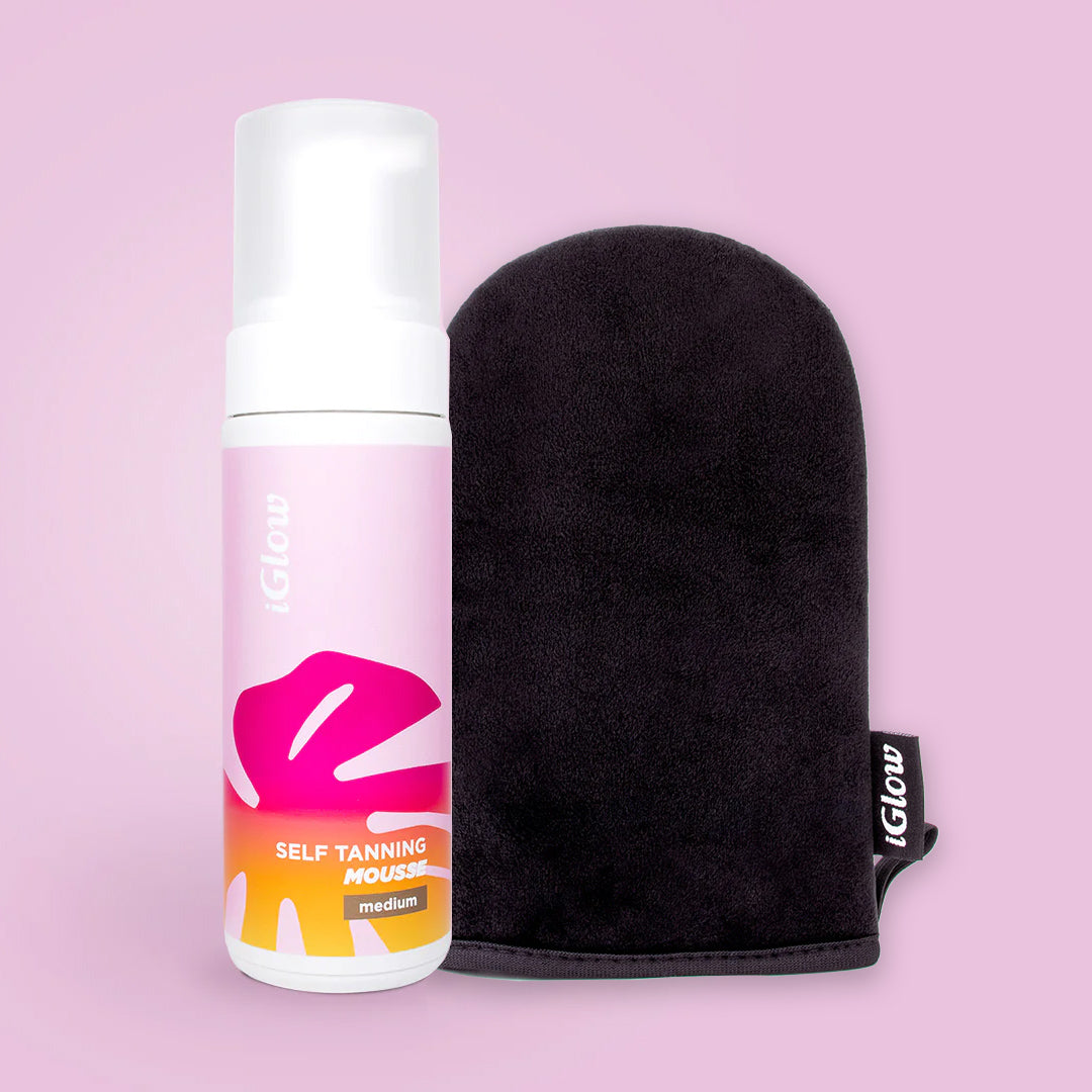 iGlow Self-Tanning Mousse + Luxury Velvet Tanning Mitt - Medium