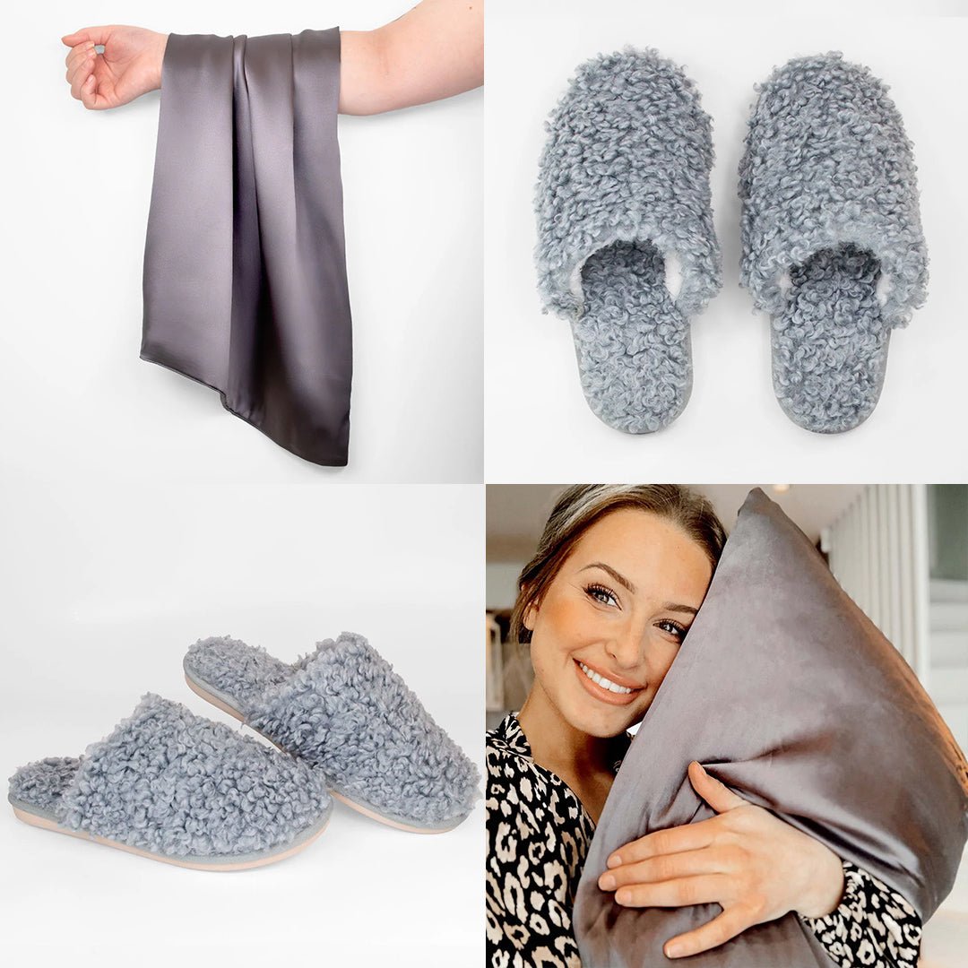 iGlow Silkeputetrekk, Grey Shadows & Teddytøfler, Sweet Blue - iGlow.no