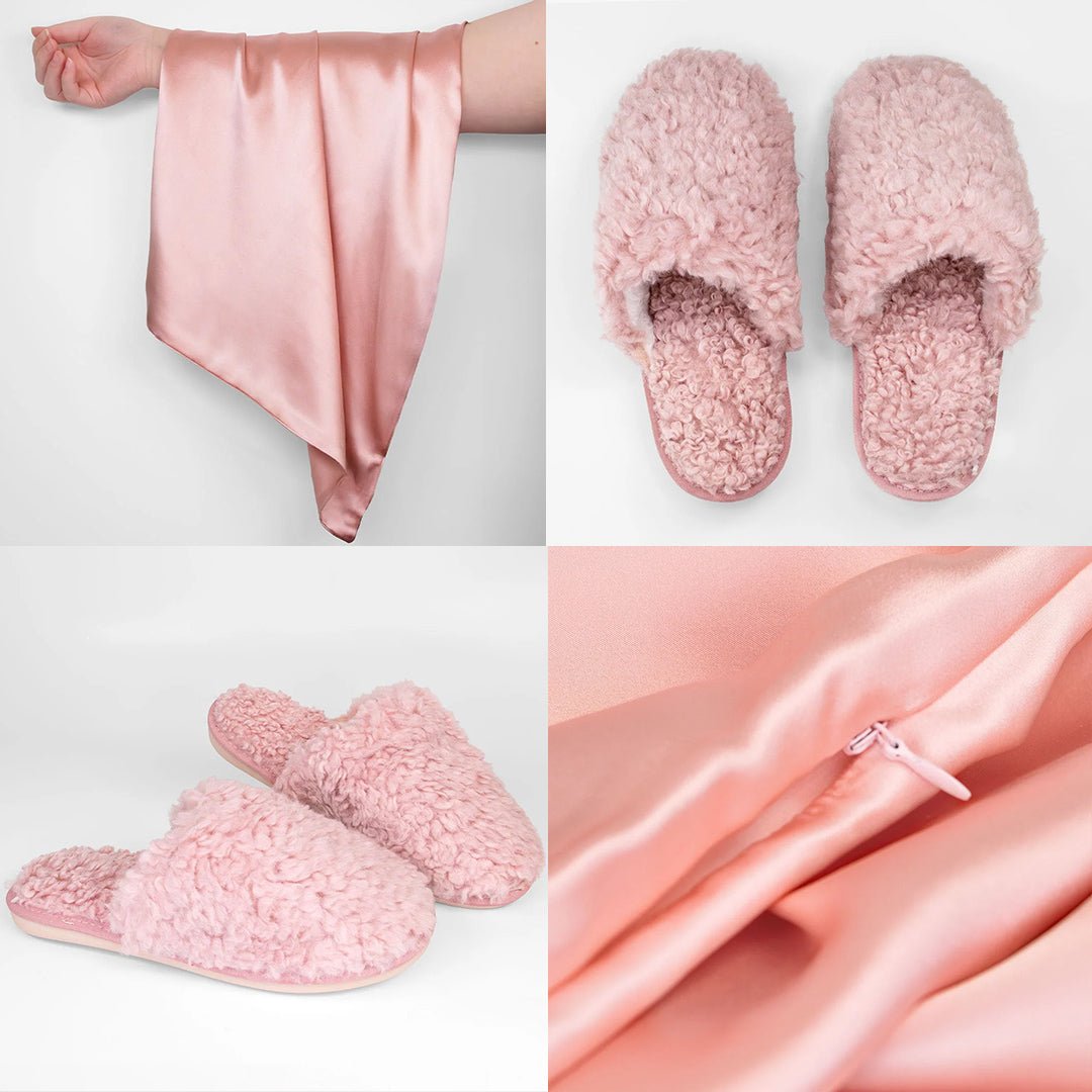 iGlow Silkeputetrekk, Pink Sorbet & Teddytøfler, Velvet Rose - iGlow.no