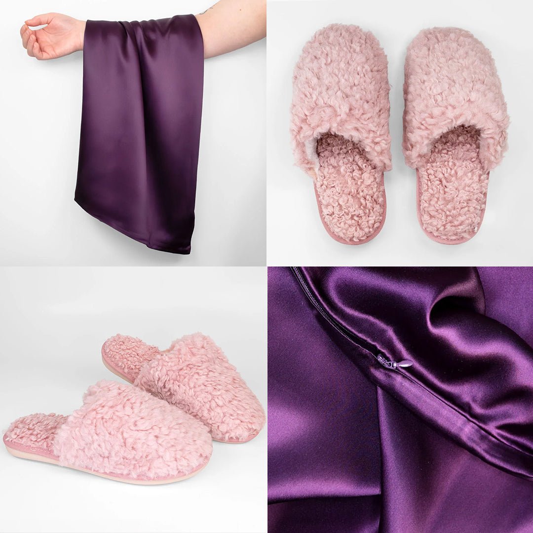 iGlow Silkeputetrekk, Purple Sky & Teddytøfler, Velvet Rose - iGlow.no