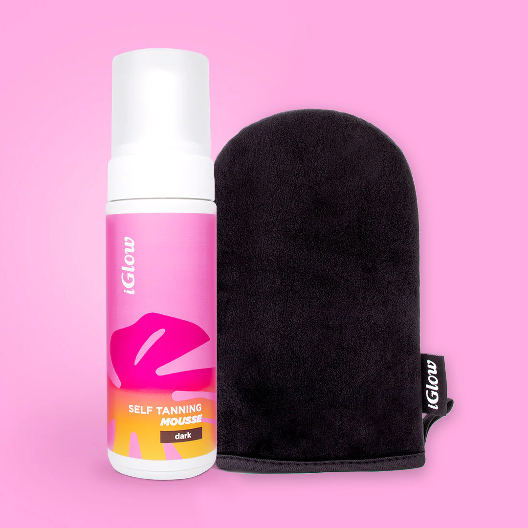 iGlow Self-Tanning Mousse + Luxury Velvet Tanning Mitt - Dark