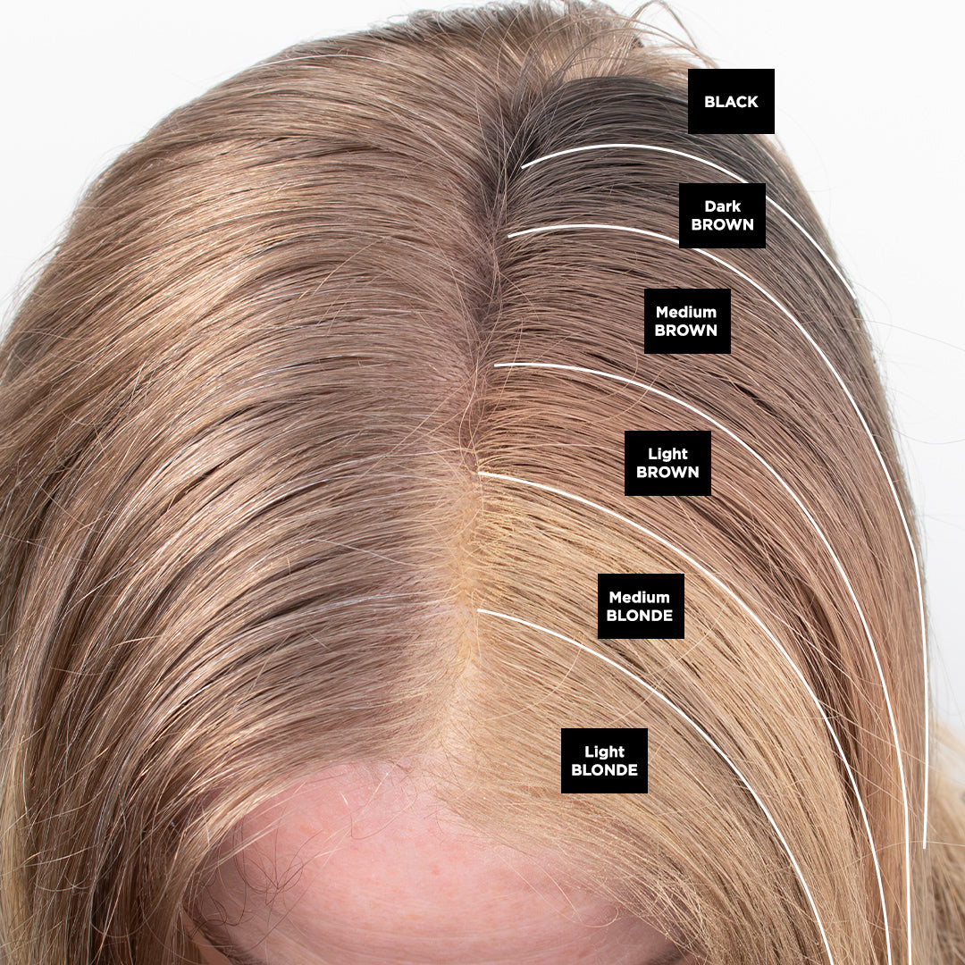 Fargeguide for alle seks nyanser av iGlow hårpudder; du ser på Light Blonde