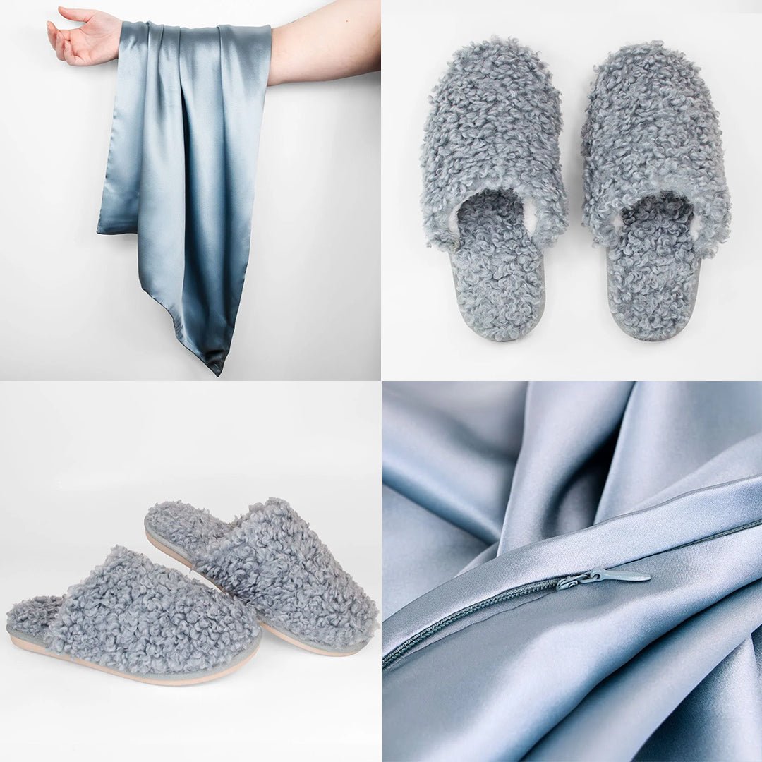 iGlow Silkeputetrekk, Blue Pearl &amp; Teddytøfler, Sweet Blue - iGlow.no