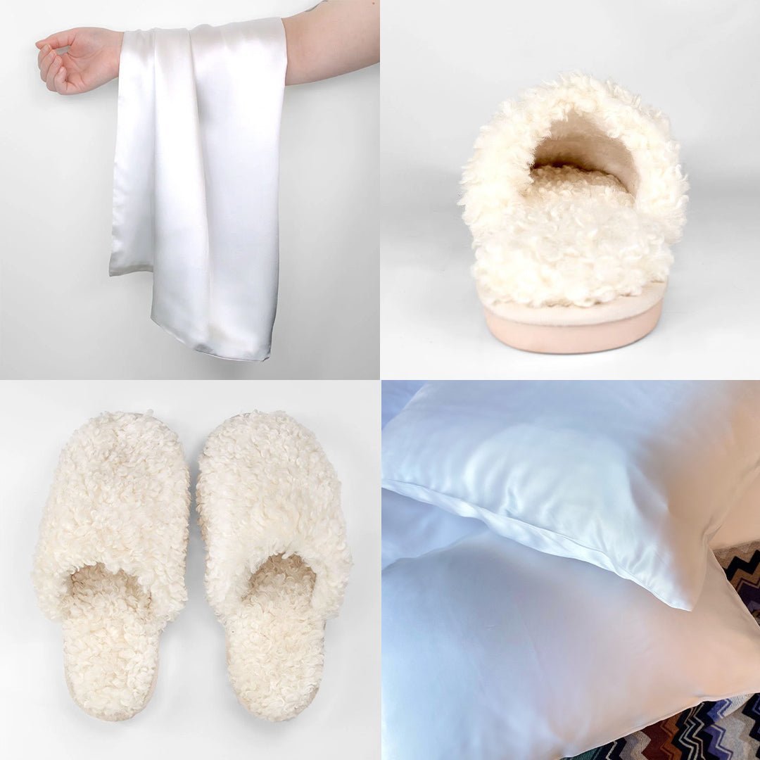 iGlow Silkeputetrekk, Calm White &amp; Teddytøfler, Soft Cream - iGlow.no