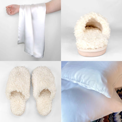 iGlow Silkeputetrekk, Calm White &amp; Teddytøfler, Soft Cream - iGlow.no