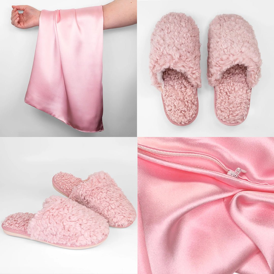 iGlow Silkeputetrekk, Pink Bliss &amp; Teddytøfler, Velvet Rose - iGlow.no