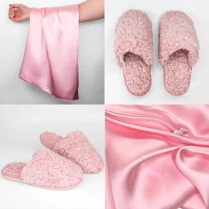 iGlow Silkeputetrekk, Pink Bliss &amp; Teddytøfler, Velvet Rose - iGlow.no