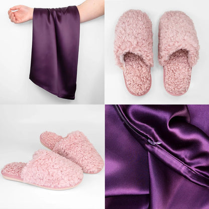 iGlow Silkeputetrekk, Purple Sky &amp; Teddytøfler, Velvet Rose - iGlow.no