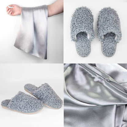 iGlow Silkeputetrekk, Serene Silver &amp; Teddytøfler, Sweet Blue - iGlow.no