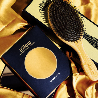 iGlow Silkeputetrekk - Divine Gold &amp; Boar Bristle Brush - LARGE